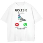 biała koszulka przód dla gołębiarza gołębie dzwonią muszę lecieć