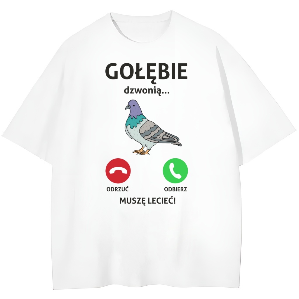biała koszulka przód dla gołębiarza gołębie dzwonią muszę lecieć