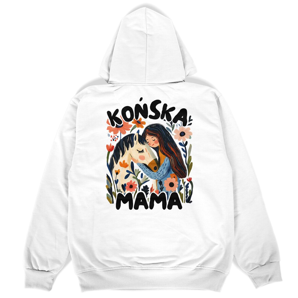 bluza z kapturem tył w kolorze białym końska mama biały koń