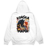 bluza z kapturem tył w kolorze białym końska mama czarny koń
