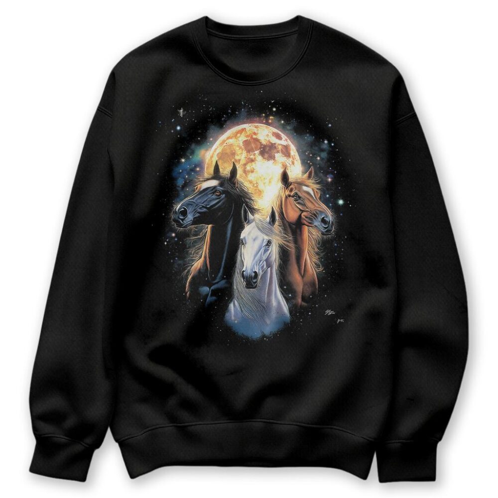 bluza bez kaptura sweatshirt w kolorze czarnym przód horse 90s konie