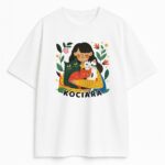 t-shirt dla kociary biały - koszulka z kotami i kwiatami