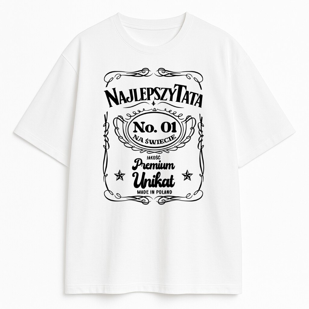 T-shirt Najlepszy Tata Premium – prezent klasyczny i z humorem Biała koszulka Najlepszy Tata Premium z grafiką w stylu whisky