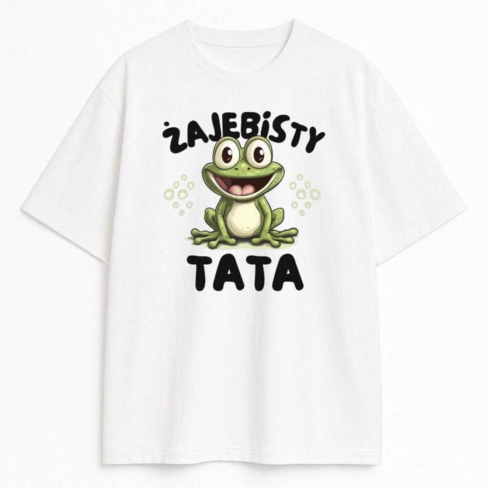 Biała koszulka Żajebisty Tata z żabą i zabawnym napisem