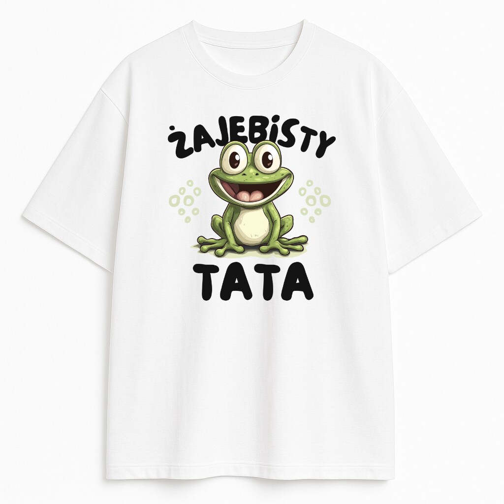 Biała koszulka Żajebisty Tata z żabą i zabawnym napisem
