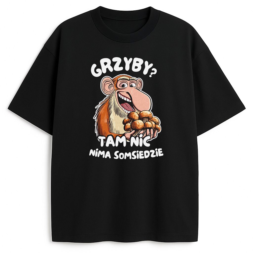 czarna koszulka z nosaczem i napisem, wyrazisty styl