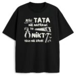 Czarna koszulka z napisem Jeśli Tata Nie Naprawi i grafiką narzędzi