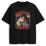 Czarny t-shirt Końska Mama na płasko, widok przodu
