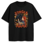 Czarna koszulka Końska Mama z kwiatowym tłem i czarnym koniem