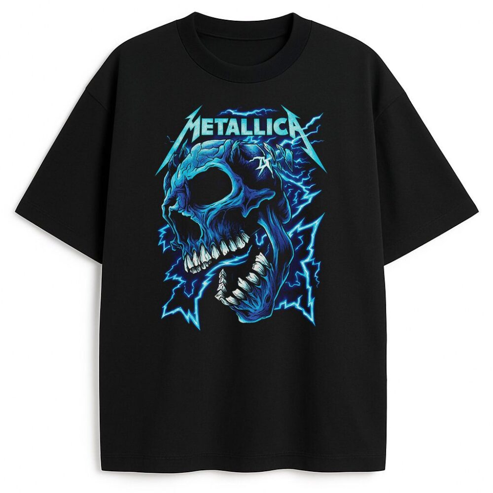 Czarna koszulka Metallica Shock Therapy z grafiką lodowej czaszki