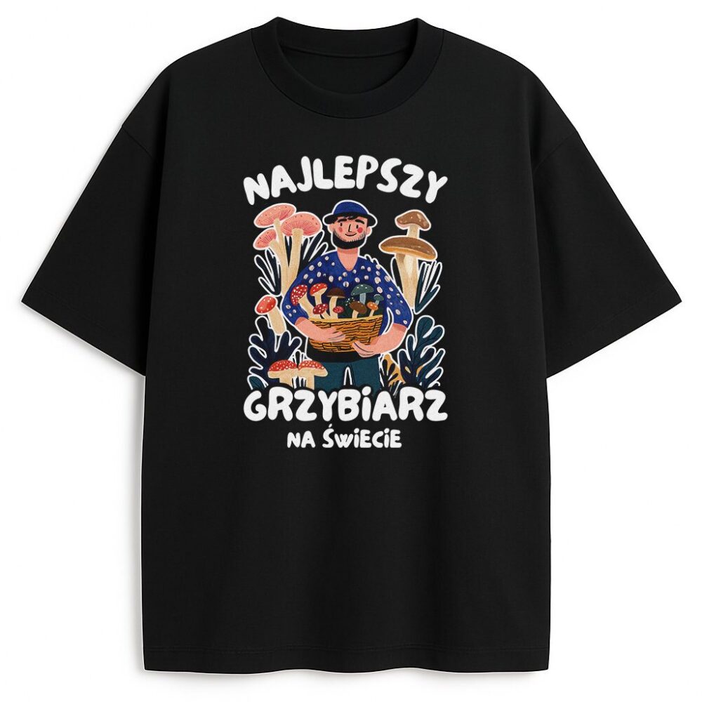 czarny t-shirt z kolorową sceną i napisem
