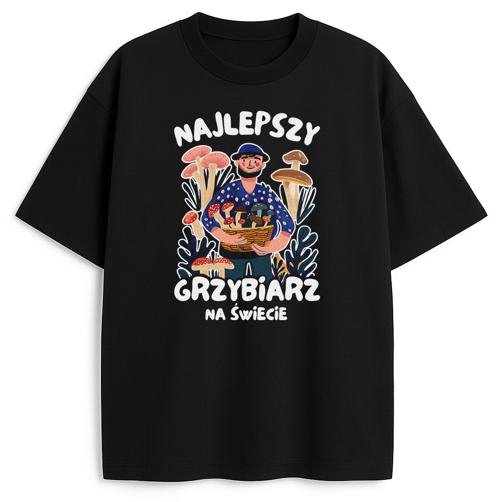 czarny t-shirt z kolorową sceną i napisem