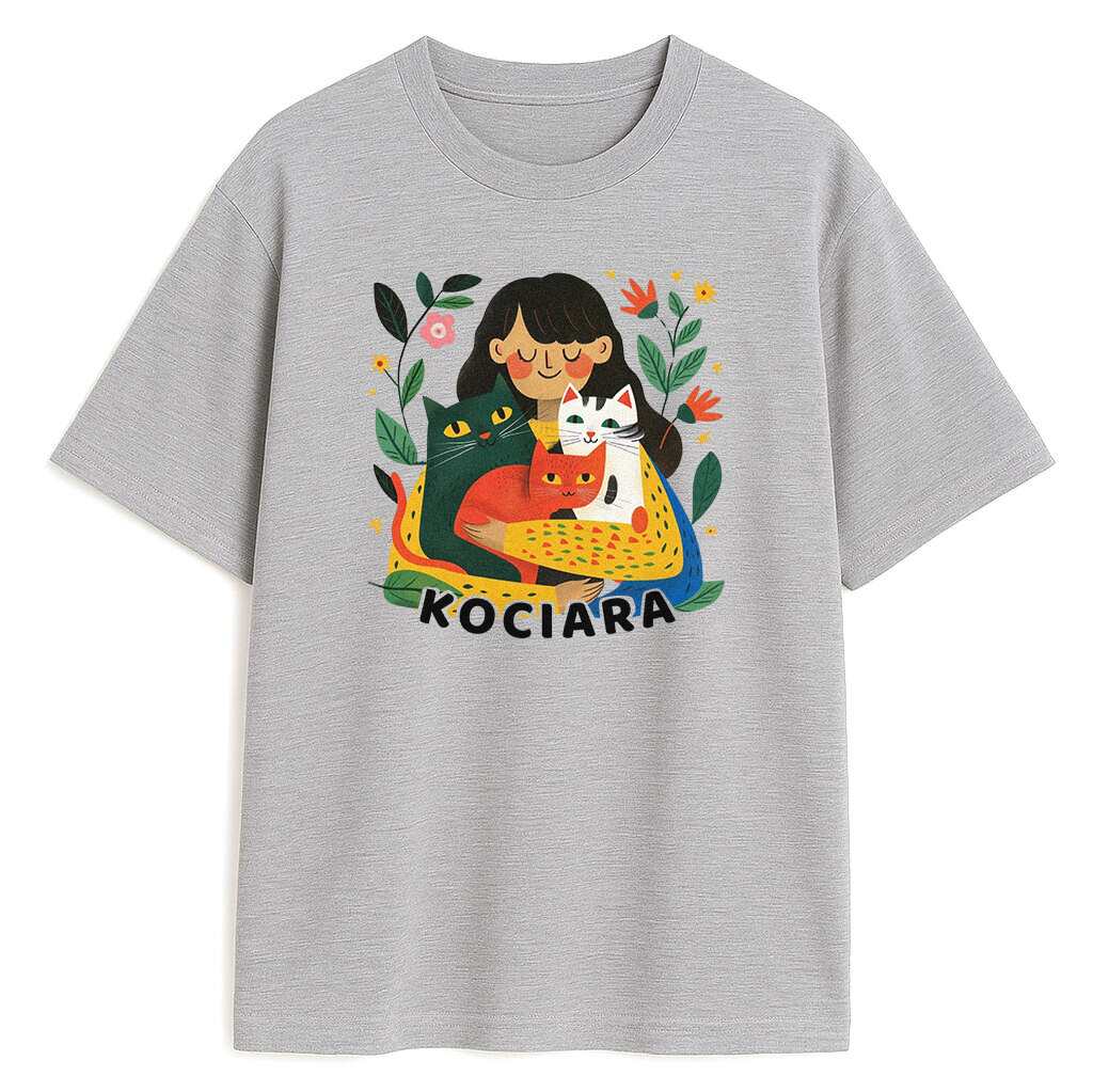 t-shirt dla kociary szary - koszulka z kotami dla miłośniczki