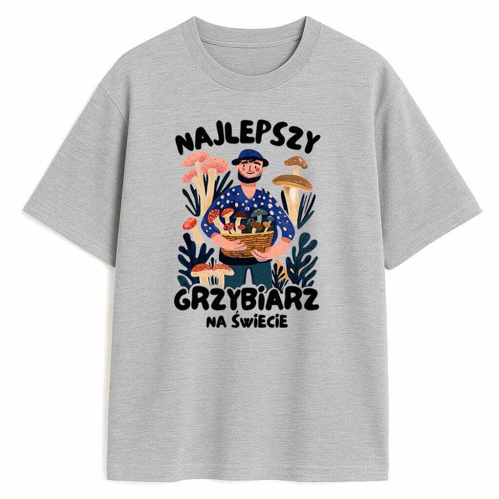 szary t-shirt z ilustracją w stylu folk