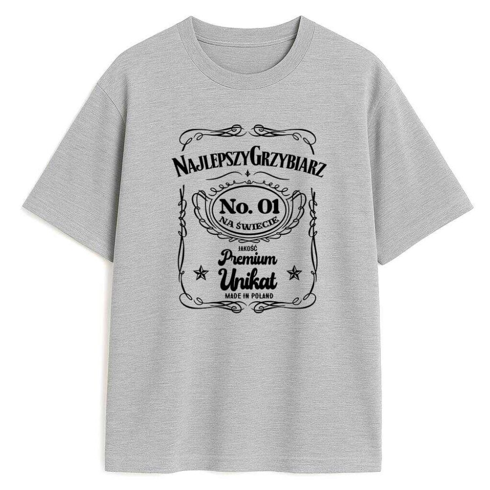 T-shirt Najlepszy Grzybiarz Premium szary - front z etykietą