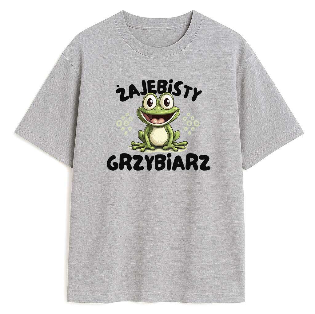 szary t-shirt z wesołą ilustracją