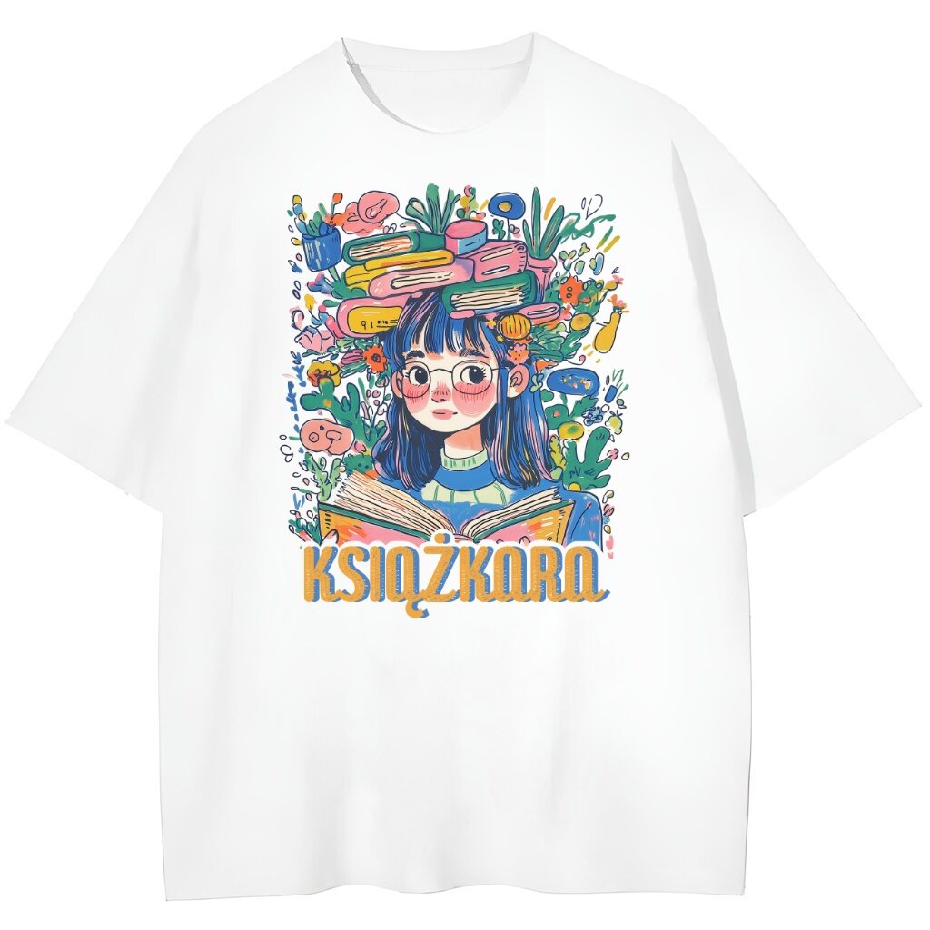 koszulka w białym kolorze z nadrukiem książkara