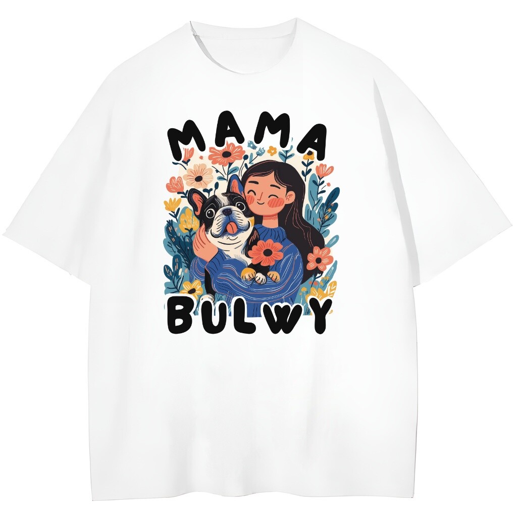 t-shirt w białym kolorze przód psia mama bulwy