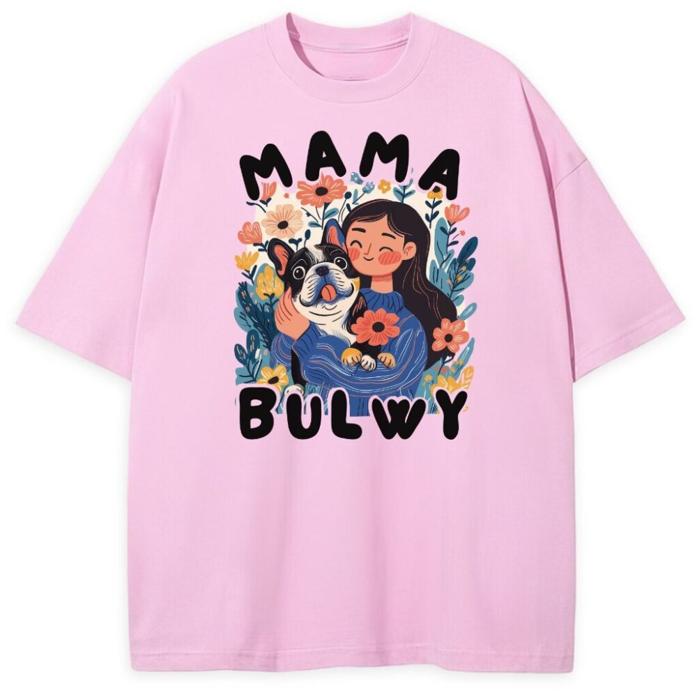 t-shirt w różowym kolorze przód psia mama bulwy