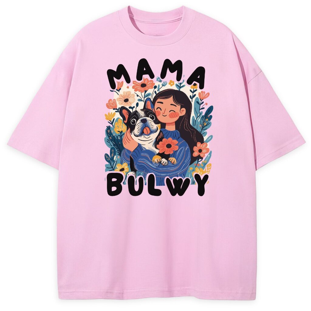 t-shirt w różowym kolorze przód psia mama bulwy