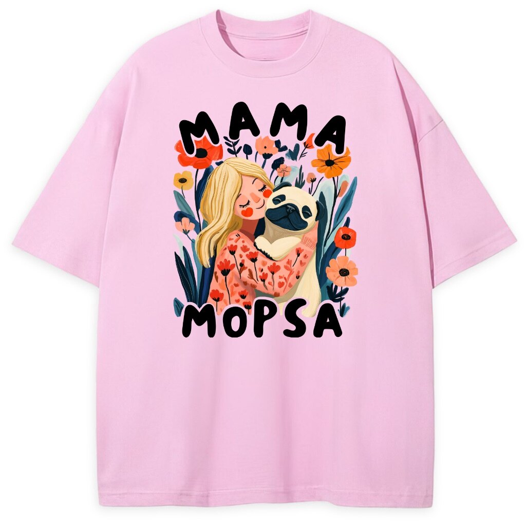 koszulka w różowym kolorze przód psia mama mopsa
