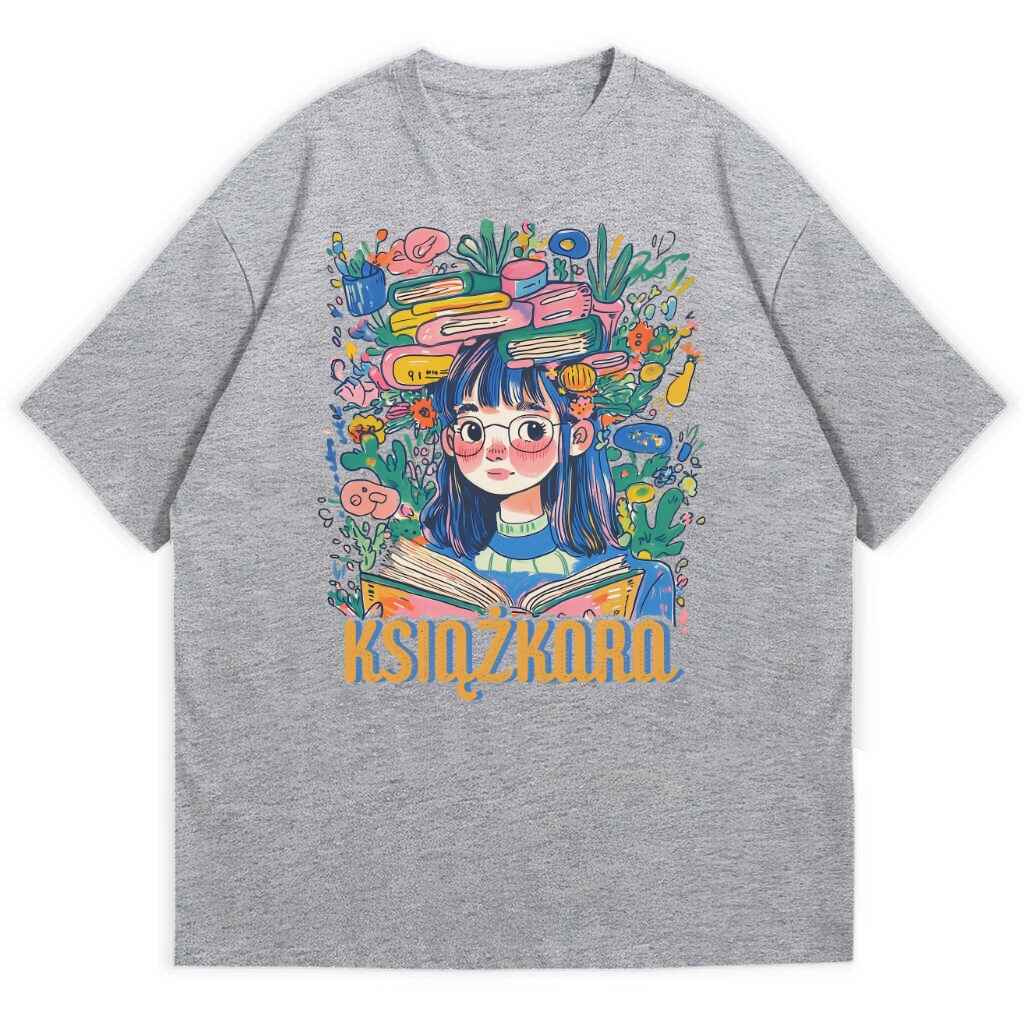 koszulka w szarym kolorze z nadrukiem książkara