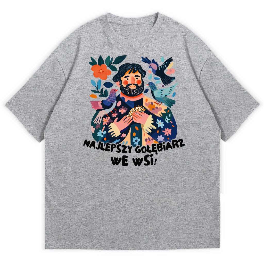 t-shirt w szarym kolorze przód najlepszy gołębiarz we wsi folk