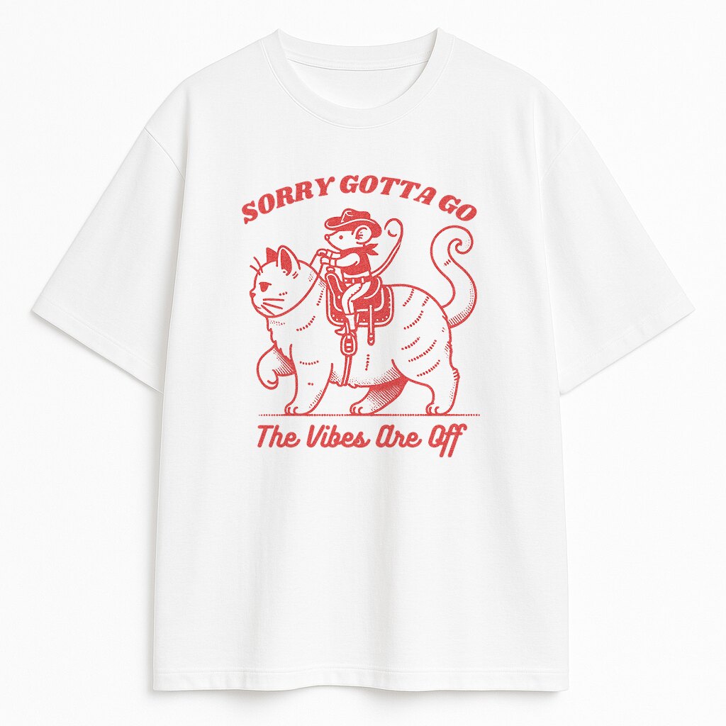 biały t-shirt retro z napisem the vibes are off kot i mysz