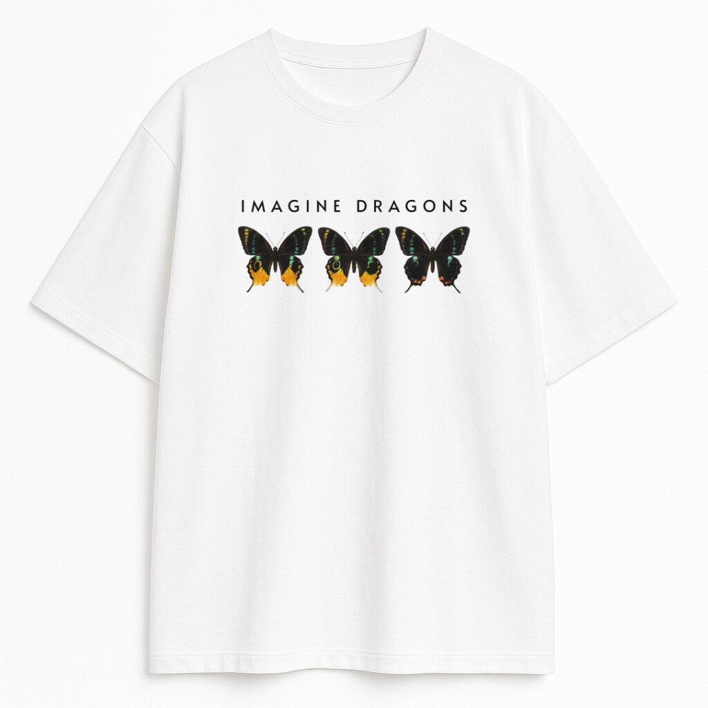 T-shirt Imagine Dragons Butterflies z minimalistycznym układem i fanowską symboliką