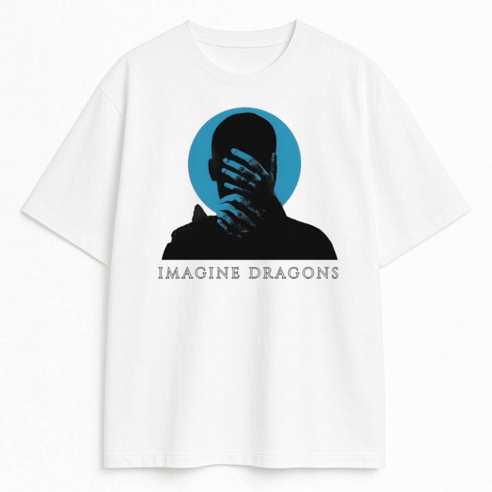 T-shirt Imagine Dragons Follow You z sylwetką i błękitnym tłem