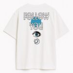 Tył T-shirtu Follow You Imagine Dragons z napisem, okiem i symbolem księżyca