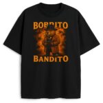T-shirt Bombrito Bandito z pomarańczowym nadrukiem bobra gangstera, wersja czarna