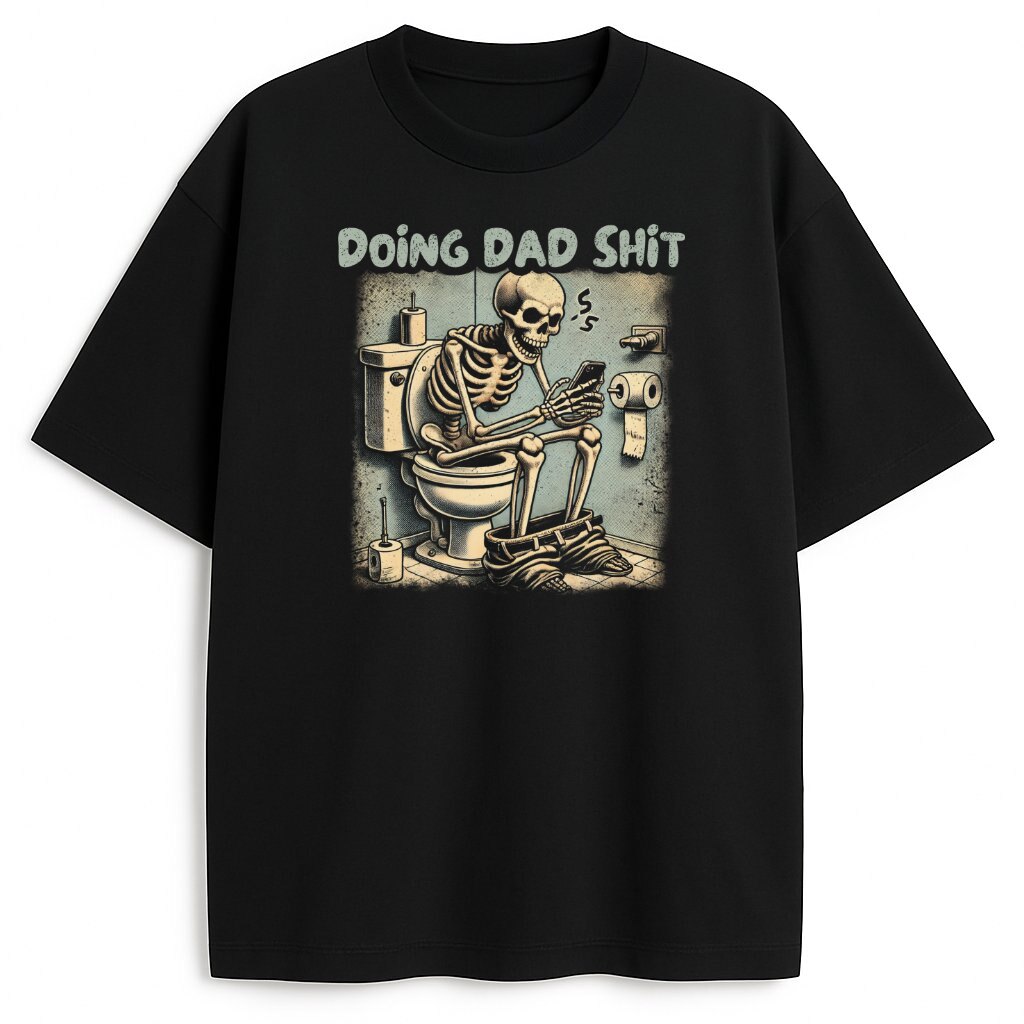 Czarna koszulka Doing Dad Shit z grafiką szkieletu na toalecie