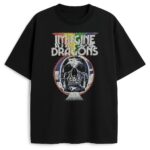 T-shirt Imagine Dragons Rainbow Mind z czaszką i glitch efektem, kolor czarny