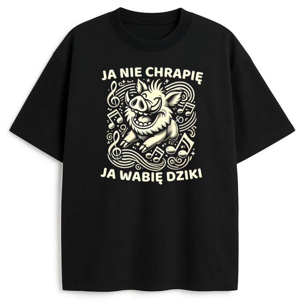 Czarna koszulka z nadrukiem dzika i napisem Ja Nie Chrapię