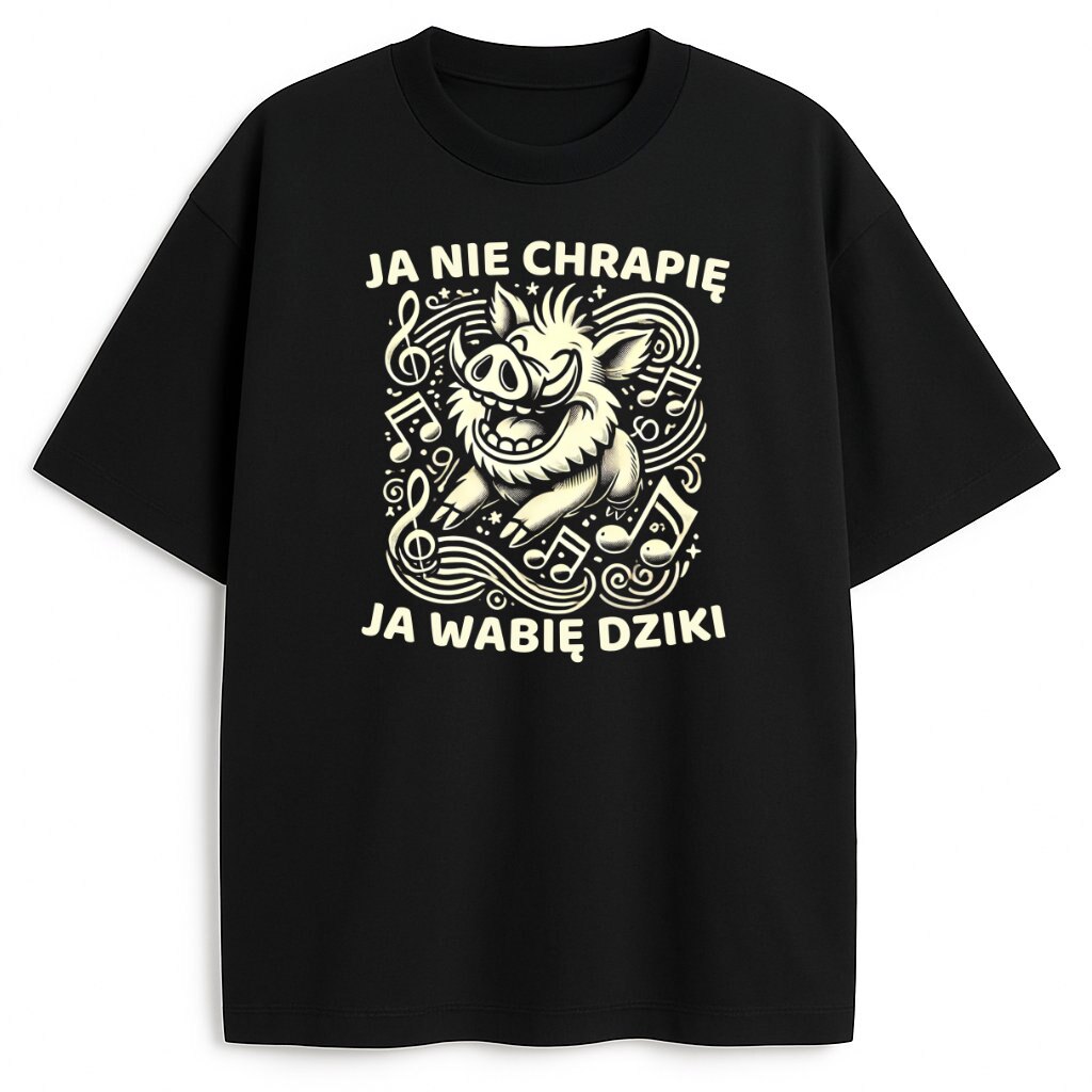 Czarna koszulka z nadrukiem dzika i napisem Ja Nie Chrapię