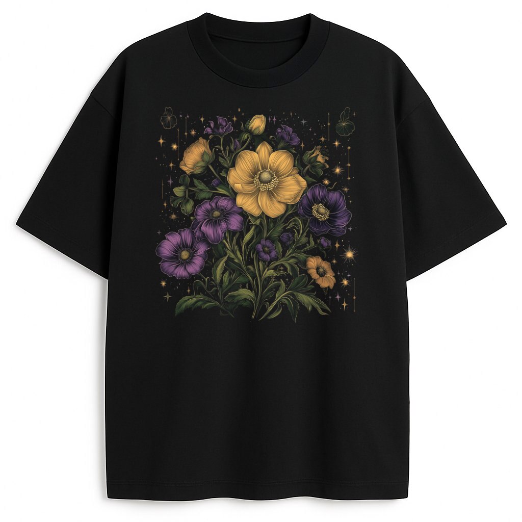 T-shirt Magic Flowers z kolorową grafiką kwiatów w stylu magicznym
