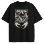 Czarna koszulka Scorpions Rock The City z grafiką skorpiona i wieżowców