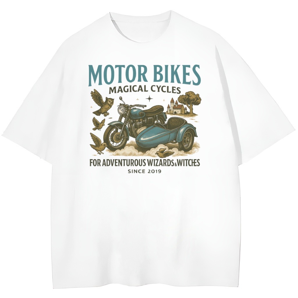 T-shirt Harry Potter Motor Bikes z motocyklem Hagrida, wersja biała