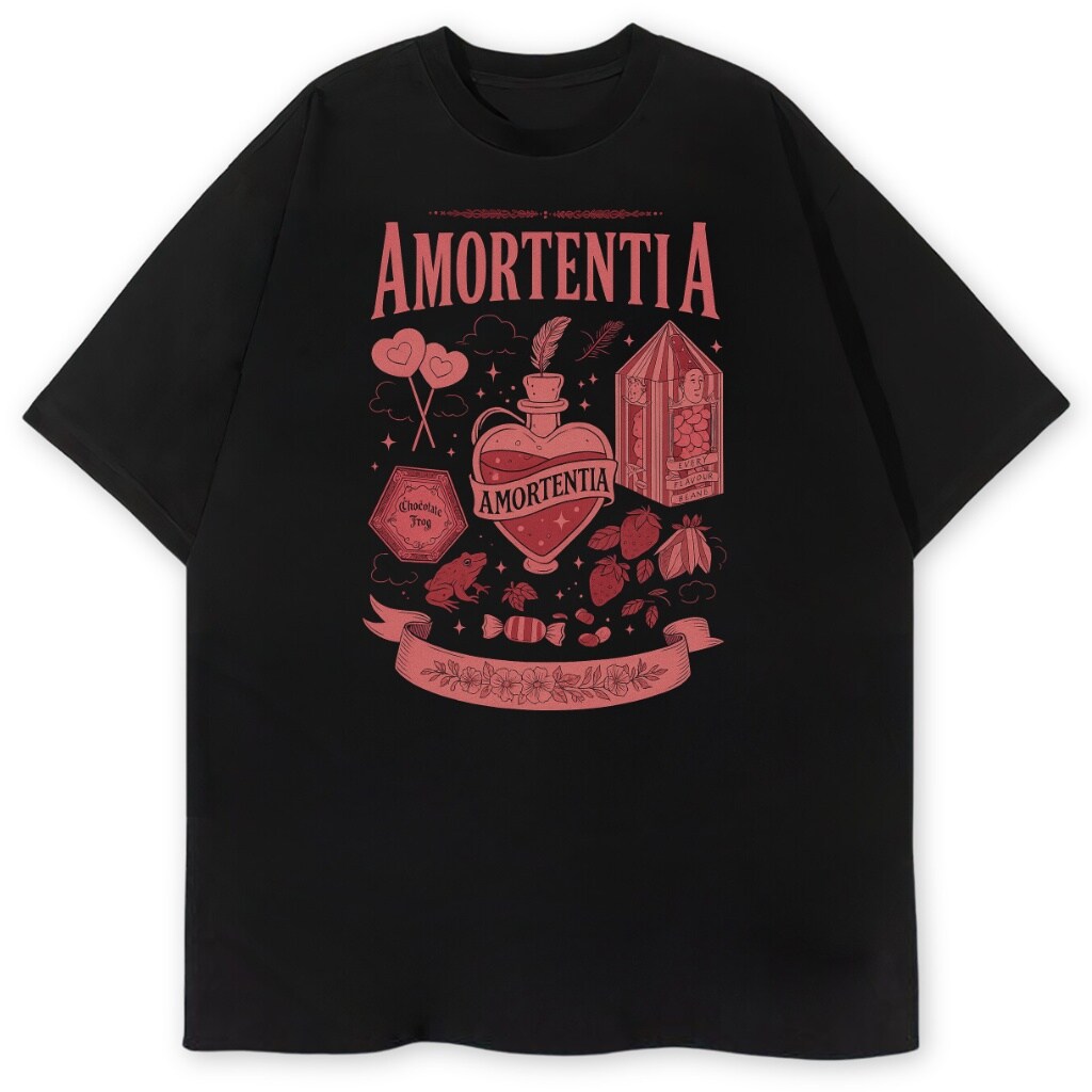 T-shirt Harry Potter Amortentia z różową grafiką eliksiru