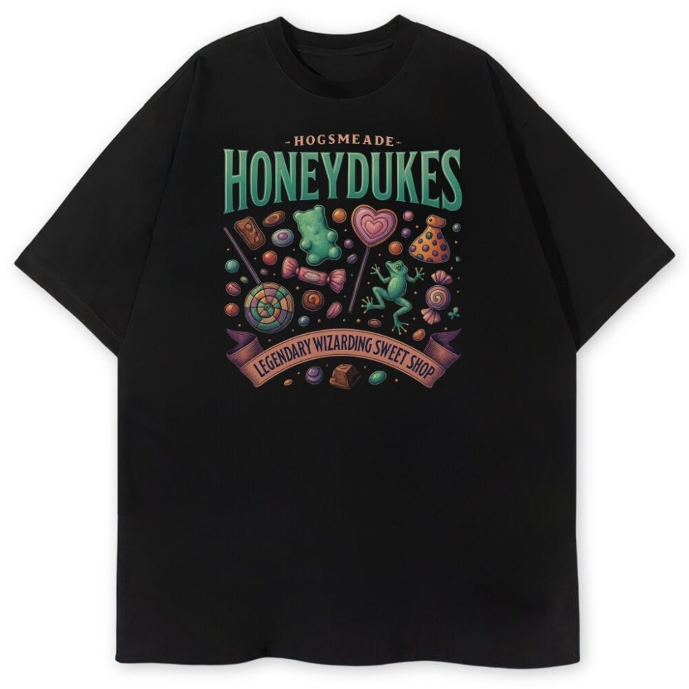 T-shirt Harry Potter Honeydukes z magicznymi słodyczami, czarna wersja