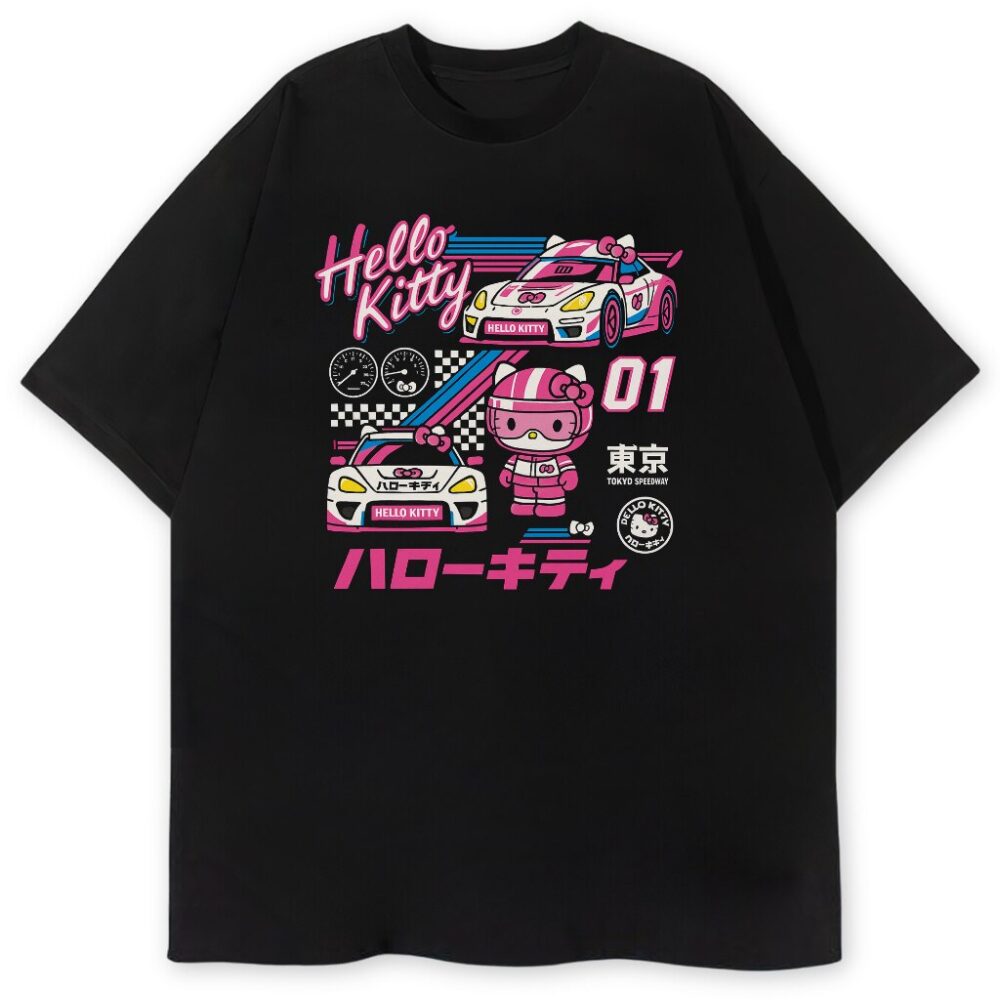 T-shirt Hello Kitty Tokyo Speed z grafiką wyścigową, kolor czarny