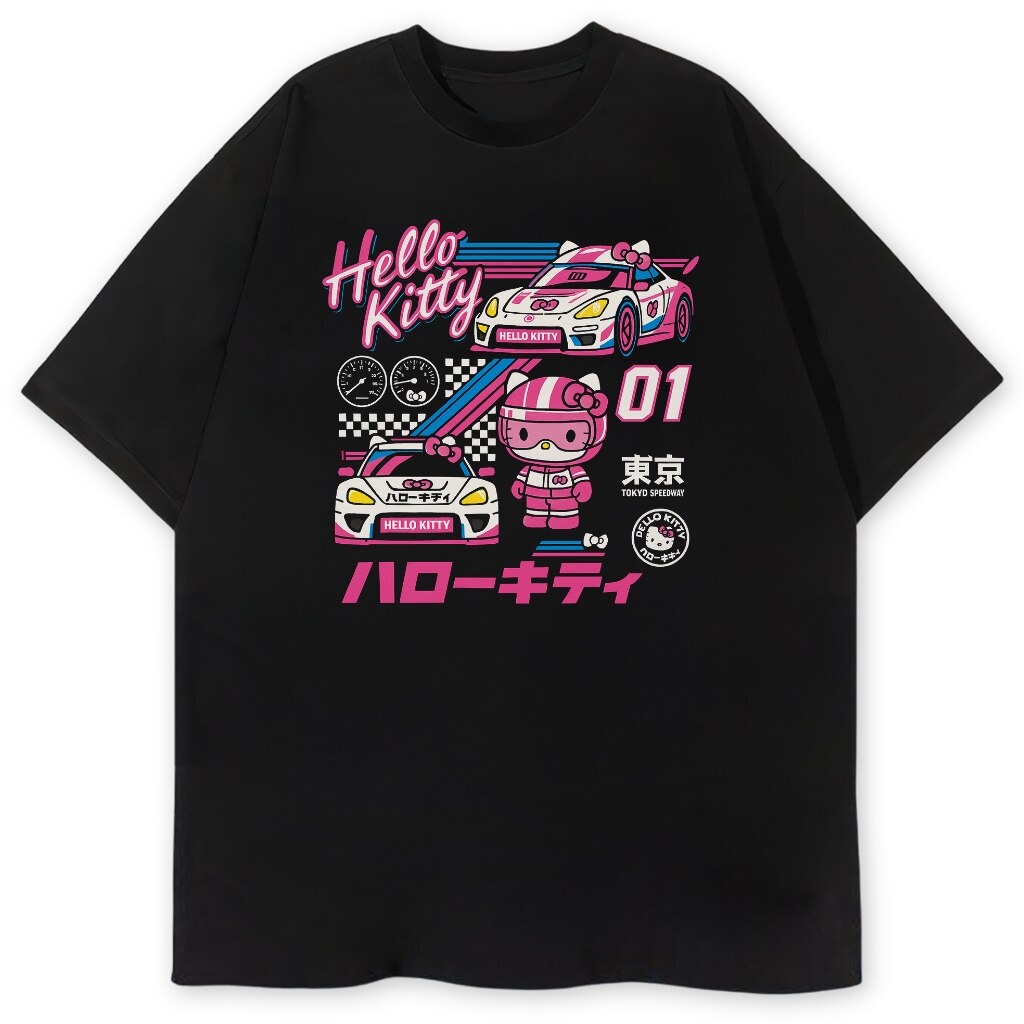 T-shirt Hello Kitty Tokyo Speed z grafiką wyścigową, kolor czarny