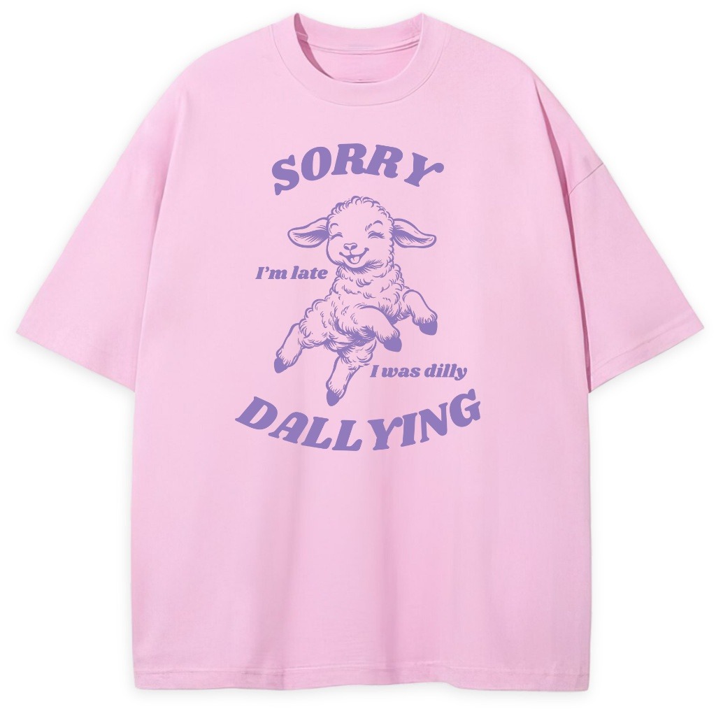 t-shirt różowy przód lamb sorry im late t-shirt Sorry Im Late - obrazek 1