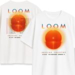 Dwustronna biała koszulka Imagine Dragons Loom z grafiką słońca i datami trasy koncertowej