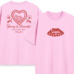 Koszulka z czerwonym nadrukiem z przodu i sercem z różą na plecach