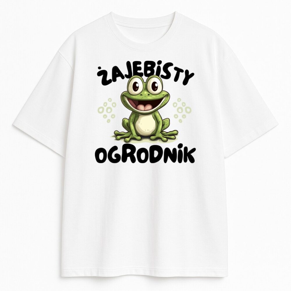 Koszulka Żajebisty Ogrodnik z grafiką szeroko uśmiechniętej żaby i śmiesznym napisem