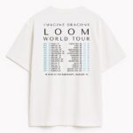 Tył koszulki z listą miast i dat trasy LOOM WORLD TOUR 2025