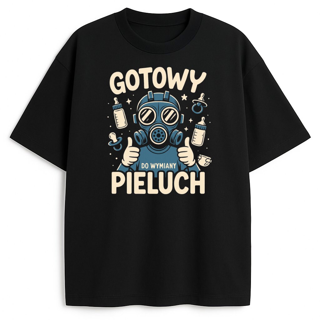Czarna koszulka Gotowy Na Wymianę Pieluch z maską gazową