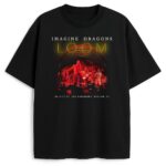 Czarna koszulka z grafiką koncertową Imagine Dragons i napisem LOOM